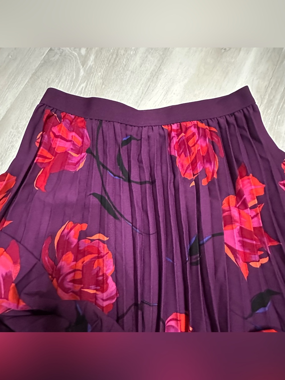 A New Day Purple Pink Orange Tropical Floral Pleated MIDI Skirt Sz M - Picture 6 of 8